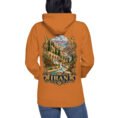 Persian Garden Iran unisex hoodie with ancient Persian columns before snowy mountains design