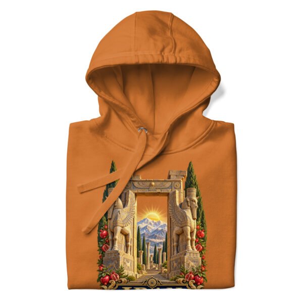 unisex-premium-pullover-hoodie-adobe-front-6acb94f83b326.jpg Gate of All Nations Iran unisex hoodie with Gate of All Nations with winged Lamassu guardians and rising sun design