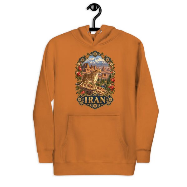Iranian Cheetah unisex hoodie with Iranian cheetah in a desert canyon design
