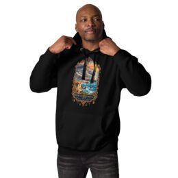Black Sistan and Baluchestan unisex hoodie with Shahr-e Sukhteh, the Burnt City design, front view