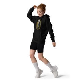 Black Mazandaran unisex hoodie with terraced springs of Badab-e Surt in the Hyrcanian forest design, front view