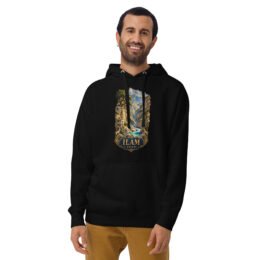 Black Ilam unisex hoodie with Razianeh Gorge in the Zagros Mountains design, front view