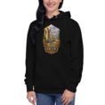 Black Persian Garden Iran unisex hoodie with ancient Persian columns before snowy mountains design, front view