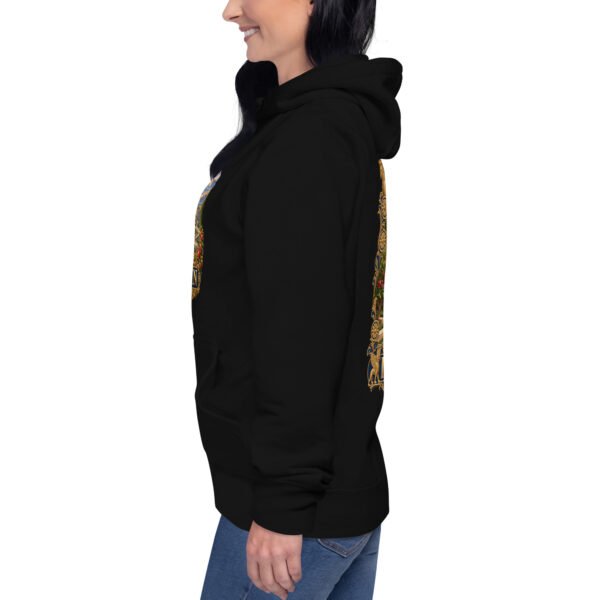 Black Persian Garden Iran unisex hoodie with ancient Persian columns before snowy mountains design