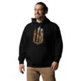 Black Silk Road Iran unisex hoodie with Iranian horse in the mountains design, front view