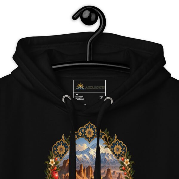 Black Iranian Cheetah unisex hoodie with Iranian cheetah in a desert canyon design