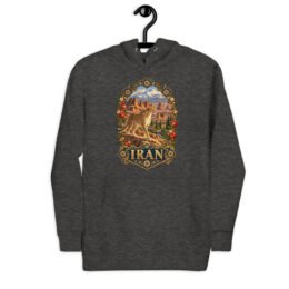 Iranian Cheetah unisex hoodie with Iranian cheetah in a desert canyon design