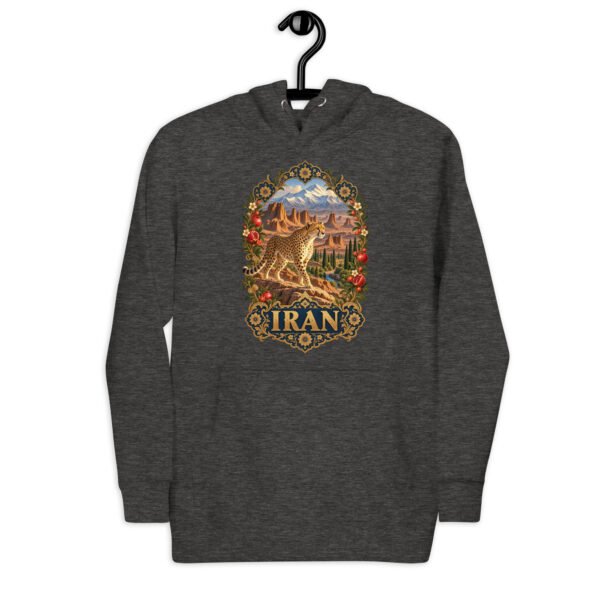 Iranian Cheetah unisex hoodie with Iranian cheetah in a desert canyon design