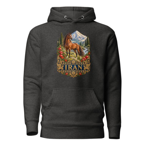 Silk Road Iran unisex hoodie with Iranian horse in the mountains design