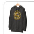 Charcoal Heather Lion and Sun Damavand unisex hoodie, front with golden Lion and Sun with Mount Damavand design