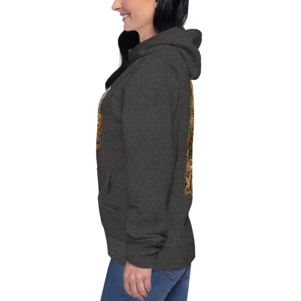 Persian Garden Iran unisex hoodie with ancient Persian columns before snowy mountains design