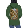 Persian Garden Iran unisex hoodie with ancient Persian columns before snowy mountains design