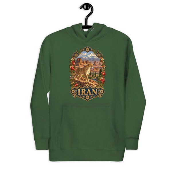 Iranian Cheetah unisex hoodie with Iranian cheetah in a desert canyon design