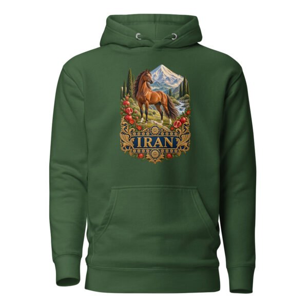 Silk Road Iran unisex hoodie with Iranian horse in the mountains design