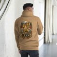 Khaki Gate of All Nations Iran unisex hoodie, back view with golden Achaemenid winged rhyton with ibex design