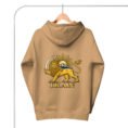 Khaki Lion and Sun Damavand unisex hoodie, back view with Lion and Sun emblem and IRAN design