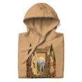 Khaki Gate of All Nations Iran unisex hoodie with Gate of All Nations with winged Lamassu guardians and rising sun design, front view