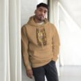 Khaki Gate of All Nations Iran unisex hoodie with Gate of All Nations with winged Lamassu guardians and rising sun design, front view