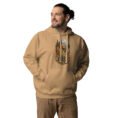 Khaki Silk Road Iran unisex hoodie with Iranian horse in the mountains design, front view