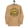 Khaki Lion and Sun Map of Iran unisex hoodie, front with Lion and Sun medallion design