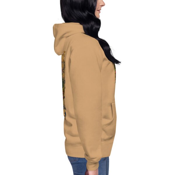 Khaki Persian Garden Iran unisex hoodie with ancient Persian columns before snowy mountains design