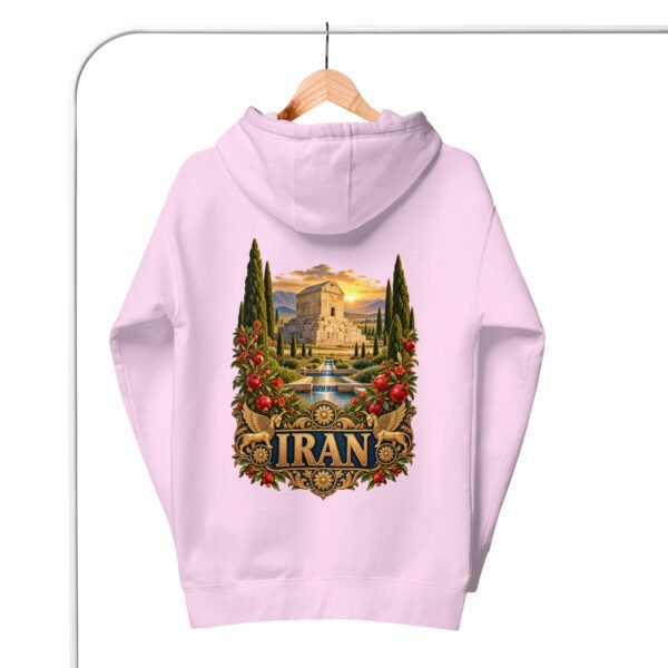 Tomb of Cyrus Iran unisex hoodie with panorama of Iran’s mountains, lakes, deserts and sea design