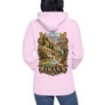 Persian Garden Iran unisex hoodie with ancient Persian columns before snowy mountains design
