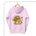 Lavender Lion and Sun Damavand unisex hoodie, back view with Lion and Sun emblem and IRAN design
