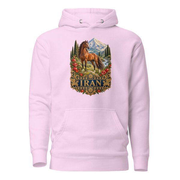 Silk Road Iran unisex hoodie with Iranian horse in the mountains design