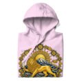 Lavender Lion and Sun Damavand unisex hoodie, front with golden Lion and Sun with Mount Damavand design