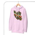 Lavender Iran Lion and Sun Flag unisex hoodie, front with map of Iran with tricolor ribbon and Lion and Sun design
