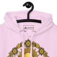 Lavender Lion and Sun Map of Iran unisex hoodie, front with Lion and Sun medallion design