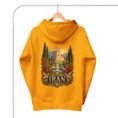 Gold Tomb of Cyrus Iran unisex hoodie, back view with Tomb of Cyrus the Great at Pasargadae at sunset design