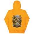 Gold Persian Garden Iran unisex hoodie, back view with Persian garden with flowing water channels and arches design