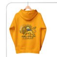 Gold Lion and Sun Damavand unisex hoodie, back view with Lion and Sun emblem and IRAN design
