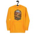 Gold Iranian Cheetah unisex hoodie with Iranian cheetah in a desert canyon design, front view
