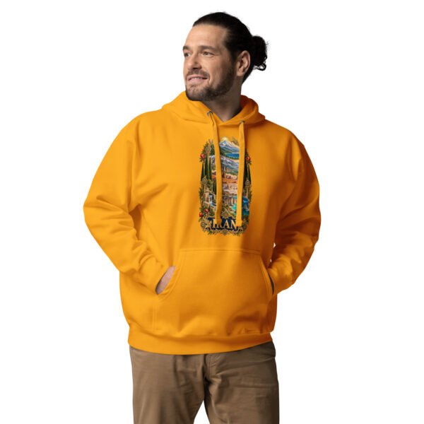 Gold Tomb of Cyrus Iran unisex hoodie with panorama of Iran’s mountains, lakes, deserts and sea design, front view
