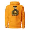 Gold Reza Shah Lion and Sun unisex hoodie, front with Reza Shah portrait with Lion and Sun crest design
