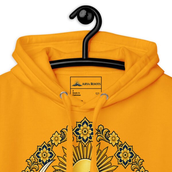 Gold Lion and Sun Map of Iran unisex hoodie, front with Lion and Sun medallion design