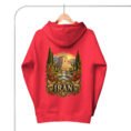 Red Tomb of Cyrus Iran unisex hoodie, back view with Tomb of Cyrus the Great at Pasargadae at sunset design