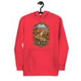Red Iranian Cheetah unisex hoodie with Iranian cheetah in a desert canyon design, front view