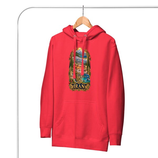 Red Tomb of Cyrus Iran unisex hoodie with panorama of Iran’s mountains, lakes, deserts and sea design, front view
