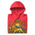 Red Lion and Sun Damavand unisex hoodie, front with golden Lion and Sun with Mount Damavand design