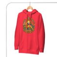 Red Lion and Sun Damavand unisex hoodie, front with golden Lion and Sun with Mount Damavand design