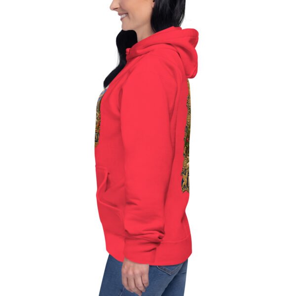 Red Persian Garden Iran unisex hoodie with ancient Persian columns before snowy mountains design
