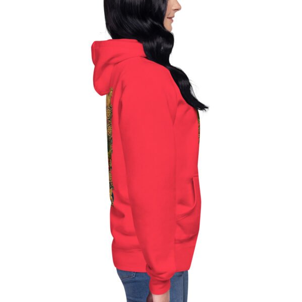 Red Persian Garden Iran unisex hoodie with ancient Persian columns before snowy mountains design