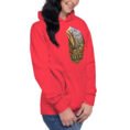 Red Persian Garden Iran unisex hoodie with ancient Persian columns before snowy mountains design, front view