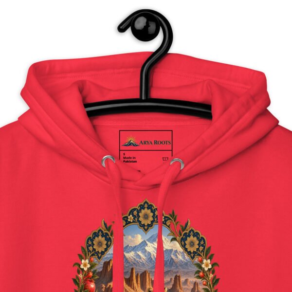 Red Iranian Cheetah unisex hoodie with Iranian cheetah in a desert canyon design