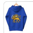 Royal Lion and Sun Damavand unisex hoodie, back view with Lion and Sun emblem and IRAN design