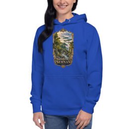 Royal Semnan unisex hoodie with Qasr-e Bahram caravanserai in the Dasht-e Kavir design, front view
